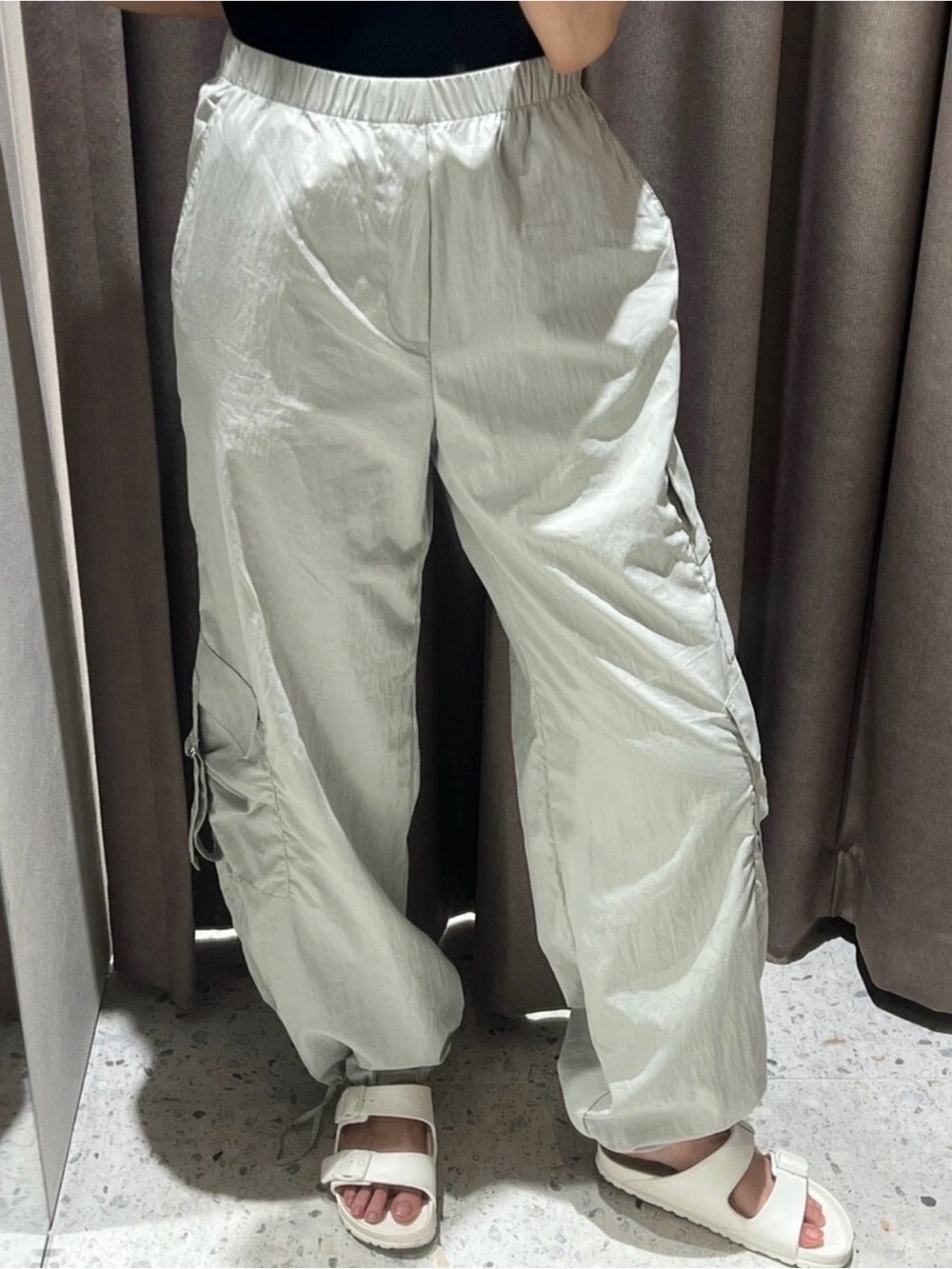 Zara Women's Pants Grey Cargo Parachute Trouser Elastic Waist Size M